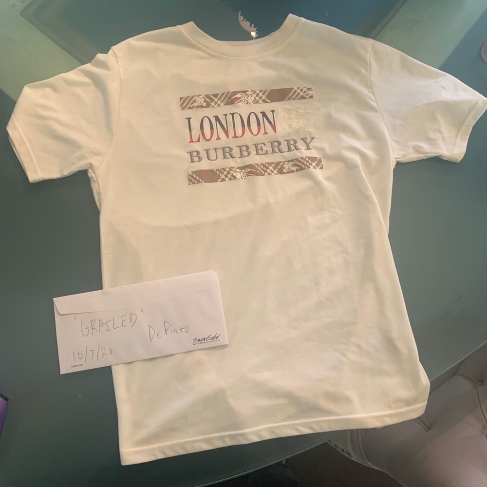Burberry London T Shirt Spellout Stitch Checked OG
